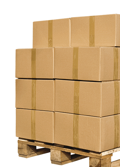 A stack of sealed cardboard boxes.