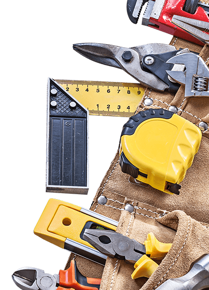 A contractor's tool belt filled with tools.